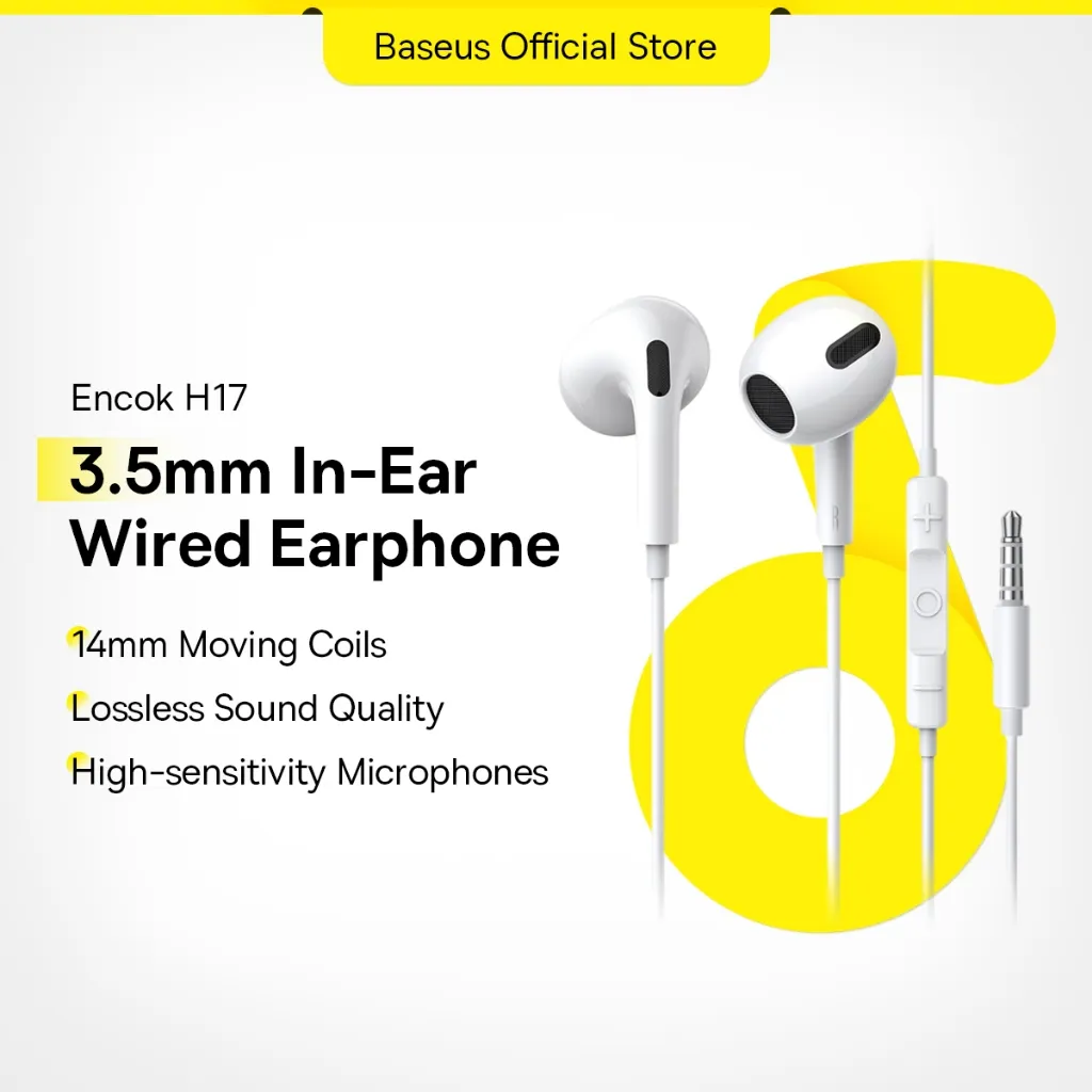 Baseus H17 / C17 Encok Lateral In-Ear Wired Earphone With Mic For Phone Laptop (3.5mm)