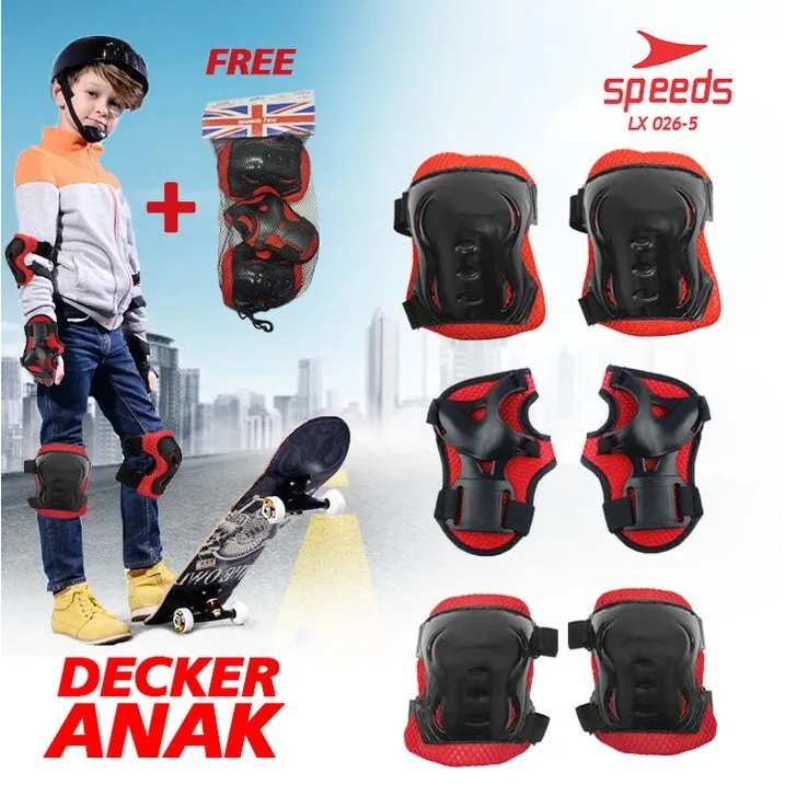 SPEEDS Set Deker Dekker Deckker Anak Inline Pelindung Lutut Siku Tangan Badan Saat Terjatuh Sepeda Skate LX 026-5