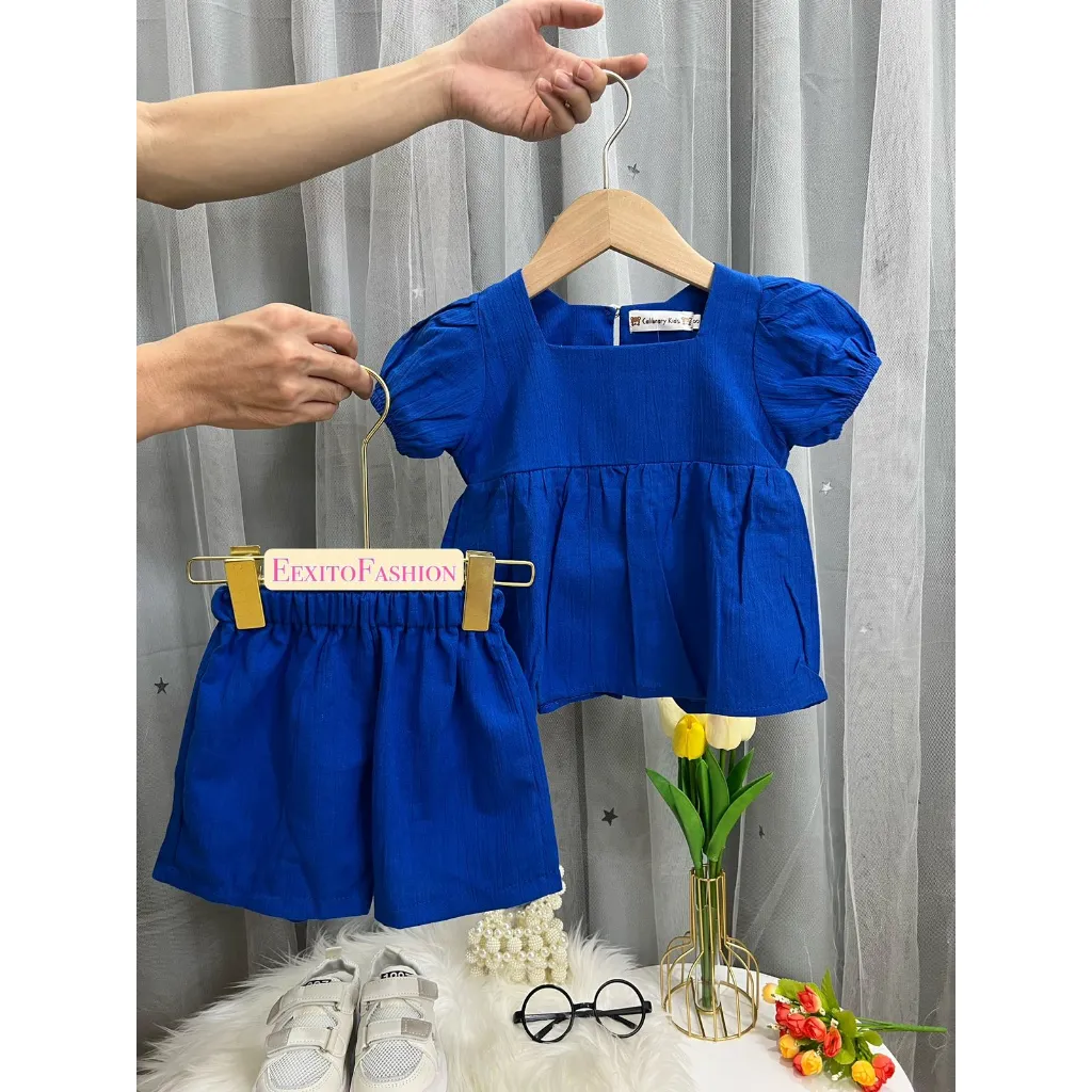 (COD) Eexito   Setelan Peplum anak perempuan 1-5Tahun | setelan linen anak perempuan | Dress anak cewek | Fashion anak perempuan