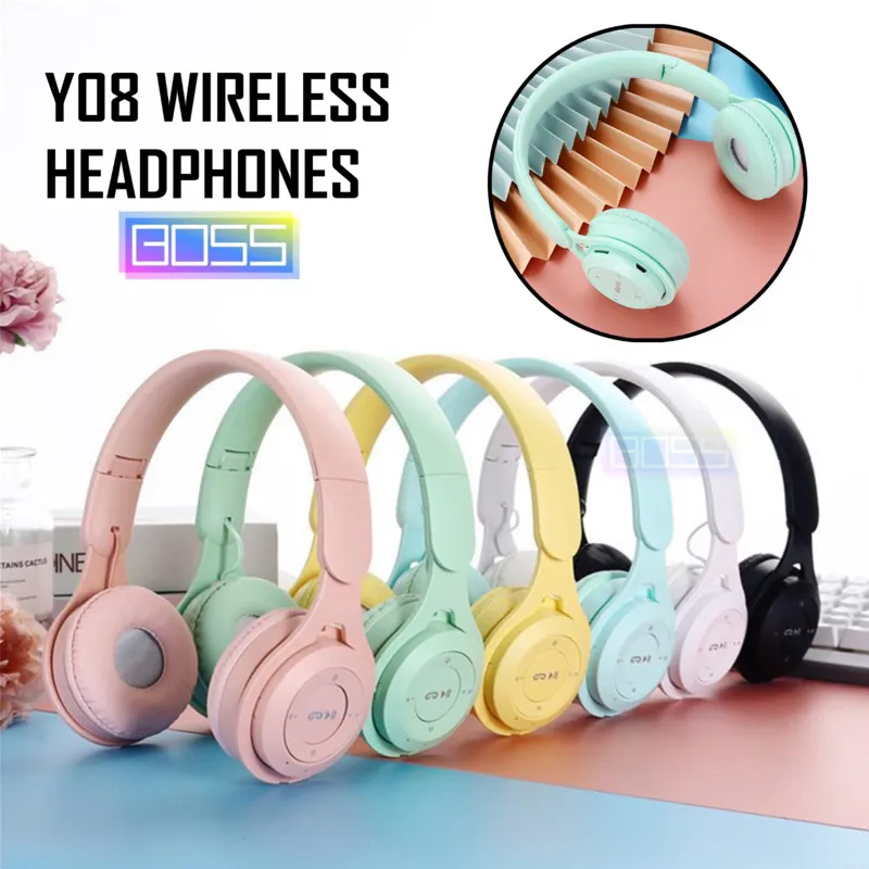 HEADPHONE BLUETOOTH HEADSET WIRELESS MACARON Y08 STEREO HEADPHONE