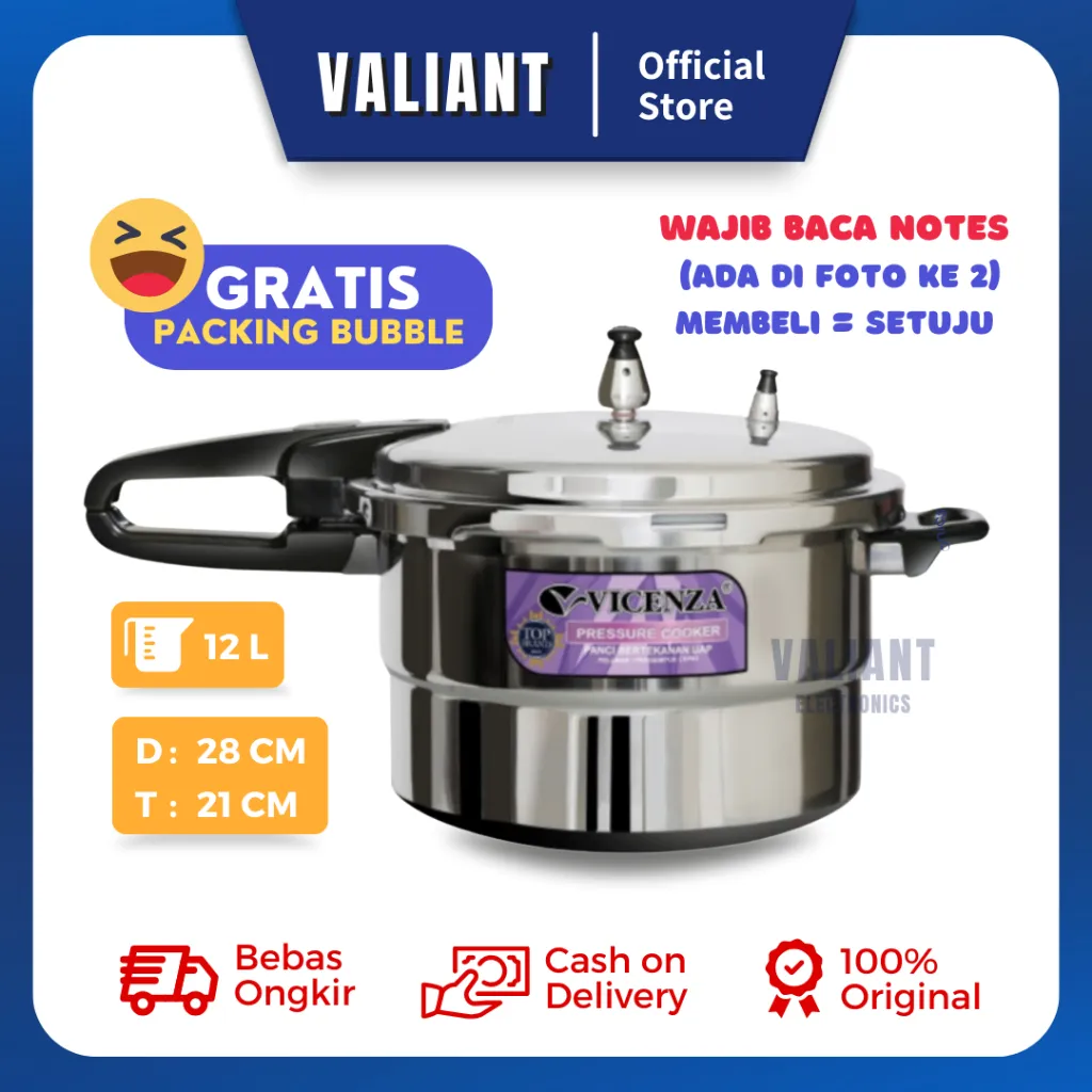Vicenza Pressure Cooker Panci Presto 28 CM V328 [12 LITER GAGANG HITAM]