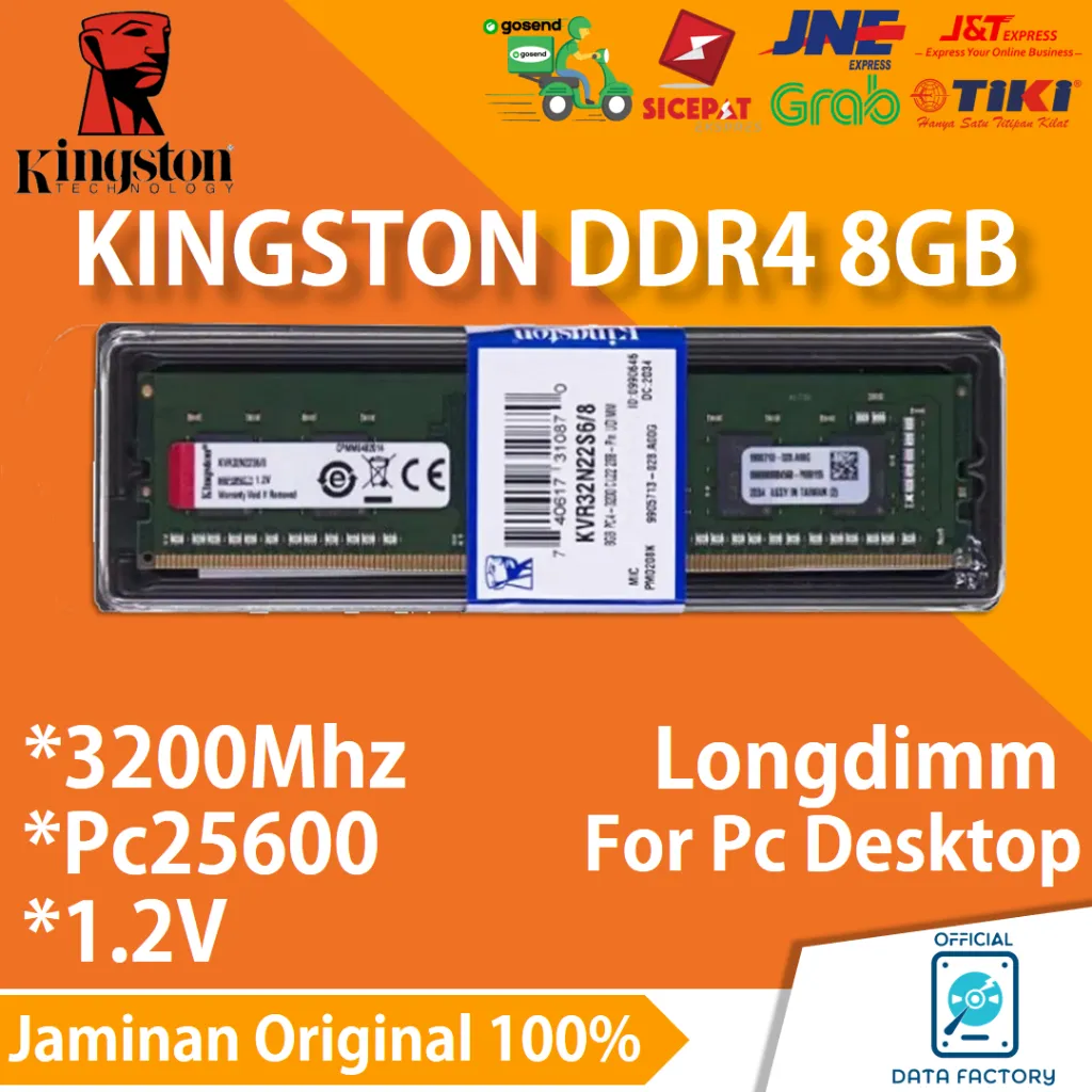 RAM PC KINGSTON DDR4 8GB PC25600 / 3200MHZ LONGDIMM MEMORY PC DESKTOP 1.2V