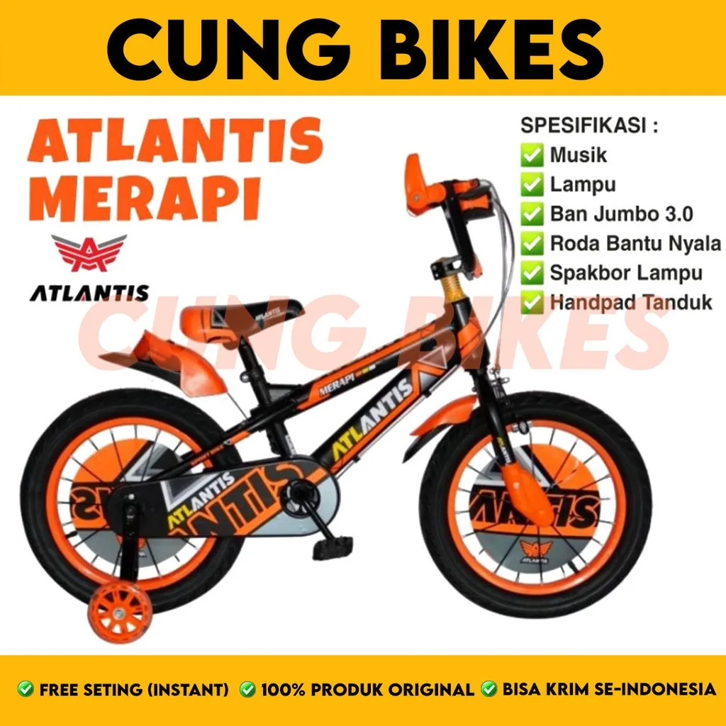 Sepeda Anak Laki BMX Ukuran 12 16 18 Inch ATLANTIS MERAPI Ban Jumbo 3.0 usia 2-8 Tahun