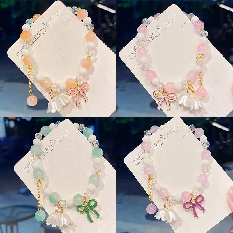 Gelang kaca anggrek ledakan yang modis Kaca manik busur bunga buatan tangan gelang manik aksesori