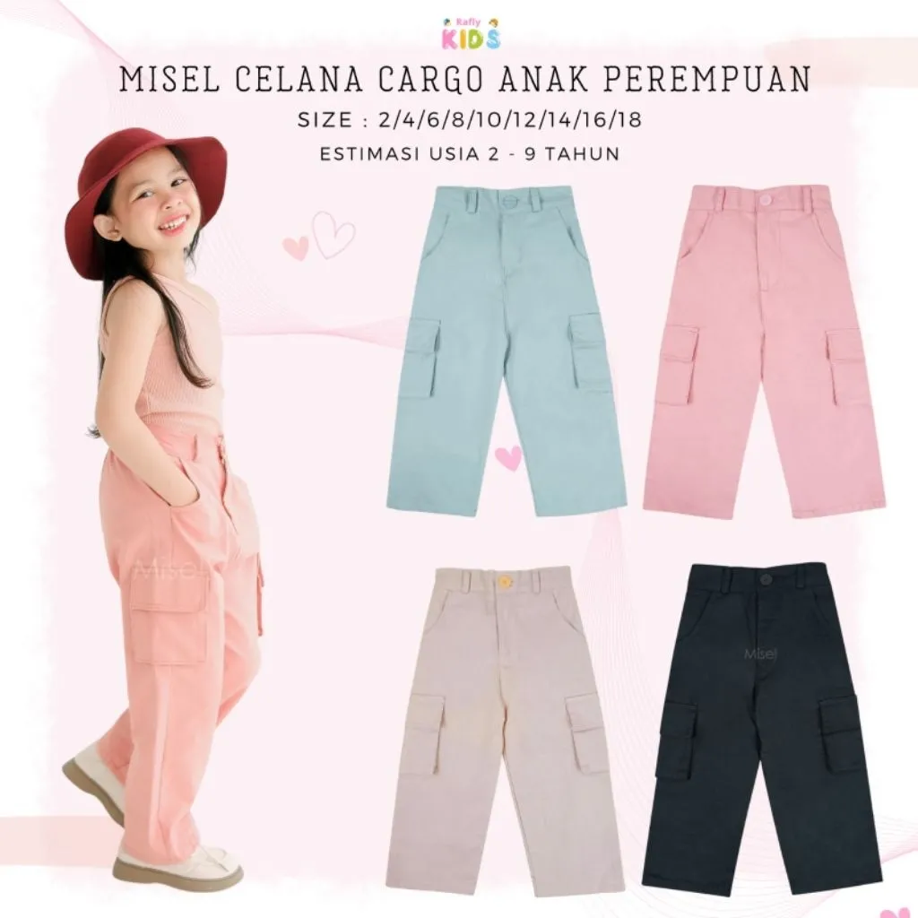 MISEL Celana Panjang Cargo Anak Perempuan Celana Cargo PDL Anak Cewek 2-9 Tahun