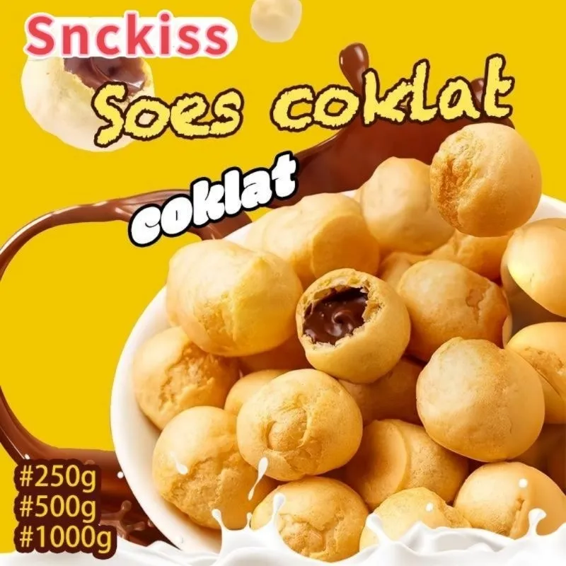 [ HALAL ] SNACK Soes Kering Coklat Stroberi 500g/1kg Kue Sus Kering Isi Coklat Strawberry Crisps & Puffed Snacks Chocolate Snacks Kue Soes Kering Food Makanan Manis Camian Enak Snack Cemian