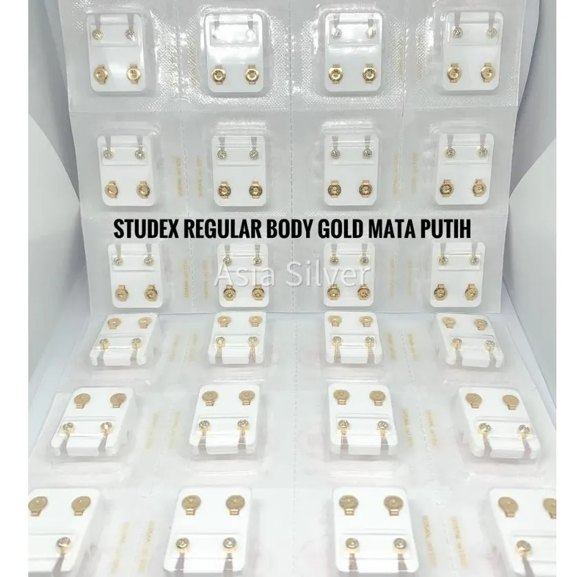 Anting STUDEX Tindik Bayi & Dewasa Ukuran Sedang Reguler Mata Putih Body Gold / Silver / Warna Warni / Merica / Pentul Asli USA Per Lusin - Anting Tembak - Kerabu / Subang Anti Karat