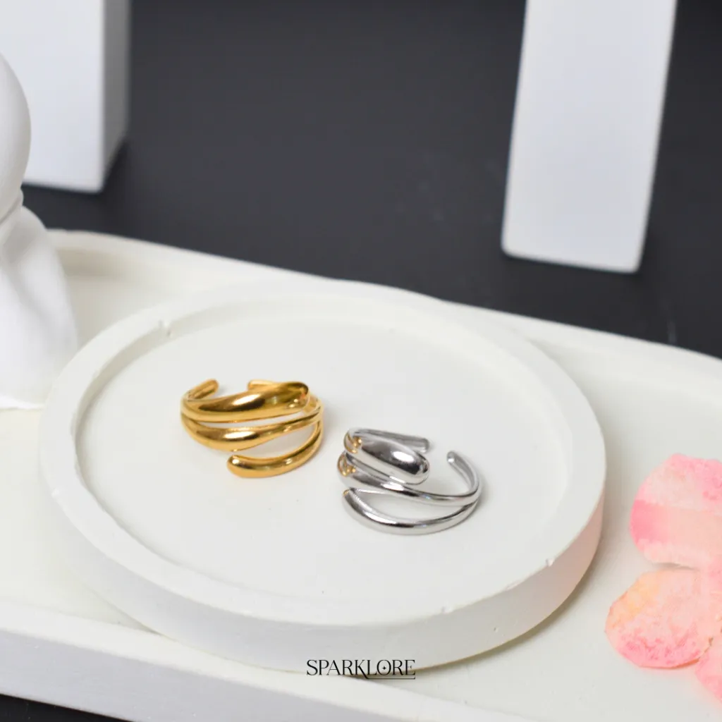 Sparklore Elipse Duo Rings - Silver and Gold 18k Gold Plated Stainless Steel Waterproof - Cincin Elipse Duo Silver dan Lapis Emas 18k Sparklore Anti Karat - Adjustable Cincin Modern Simple y2k Edgy
