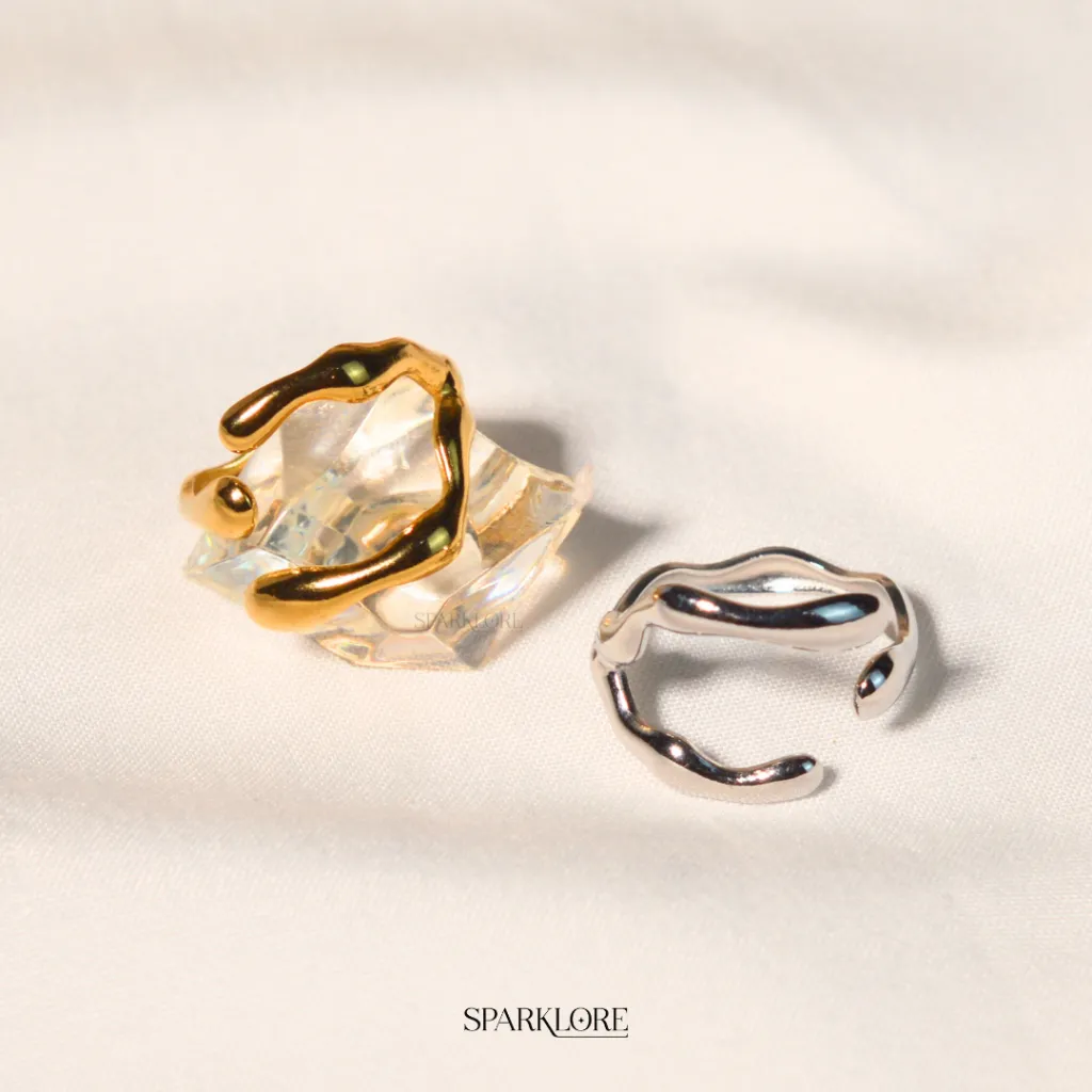 Sparklore Timeless Artisan Rings - Silver and Gold 18k Gold Plated Stainless Steel Waterproof - Cincin Timeless Artisan Silver dan Lapis Emas 18k  Sparklore Anti Karat - Adjustable Cincin Modern Simple y2k Edgy - Fashionable Jewelry SL06-004 SL06-005