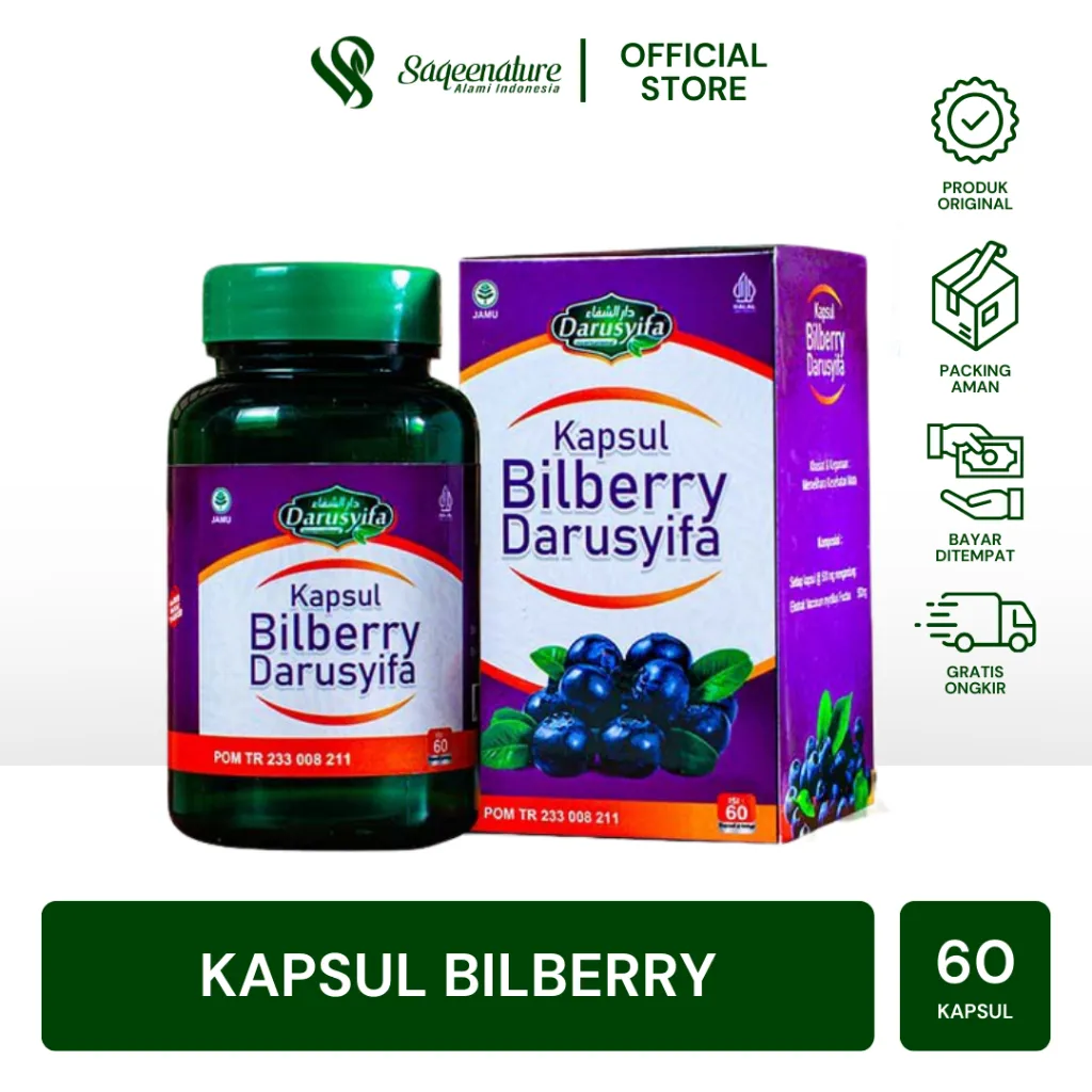 Saqeenature Bilberry Kapsul Mata Herbal Suplemen Minus Silinder Plus Katarak Obat Rabun Bpom