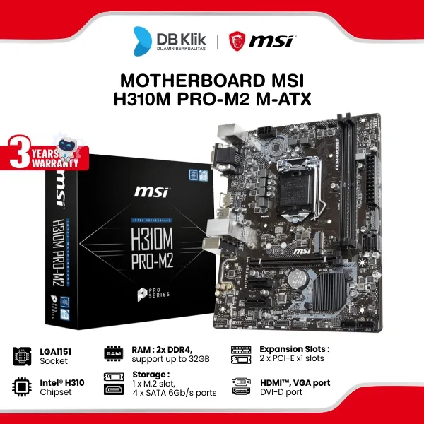 MSI Motherboard H310M PRO-M2 DDR4 m-ATX LGA1151 HDMI VGA - H310M PRO M2