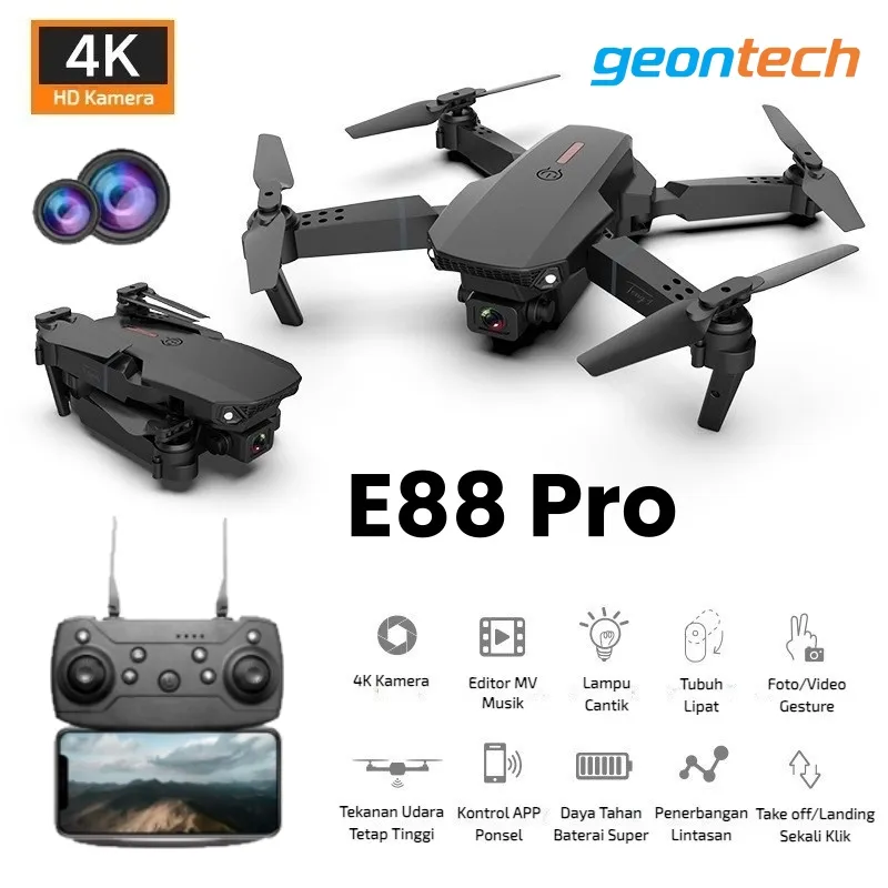 [GEONTECH] Drone E88 Pro Drone 4K HD Dual Kamera Drone Kamera Jarak Jauh Murah WIFI FPV Remote Control