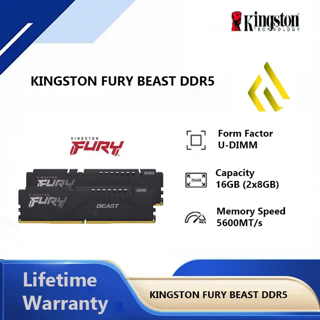 Kingston Ram Memory  Fury Beast DDR5 5600 CL36 8GB 16GB 32GB 64GB 128GB - Udimm Memory RAM Komputer PC