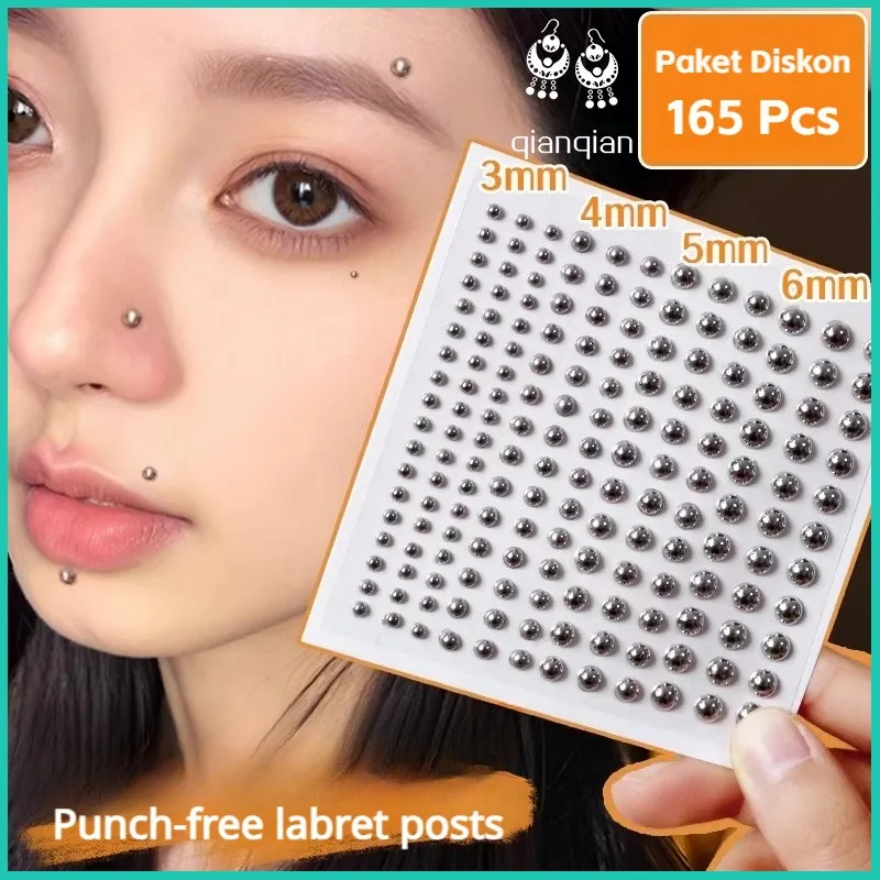 165Pcs Aksesori Tema Stiker Tindik Palsu – Alis Bibir Hidung, Tanpa Lubang, Gaya Edgy Punk