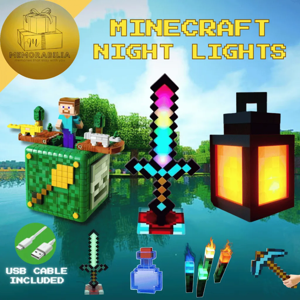 Lampu Malam Minecraft Night Lamp Pajangan Lampu Tidur Hobby Koleksi Hadiah Kado Ultah Anak Pajangan