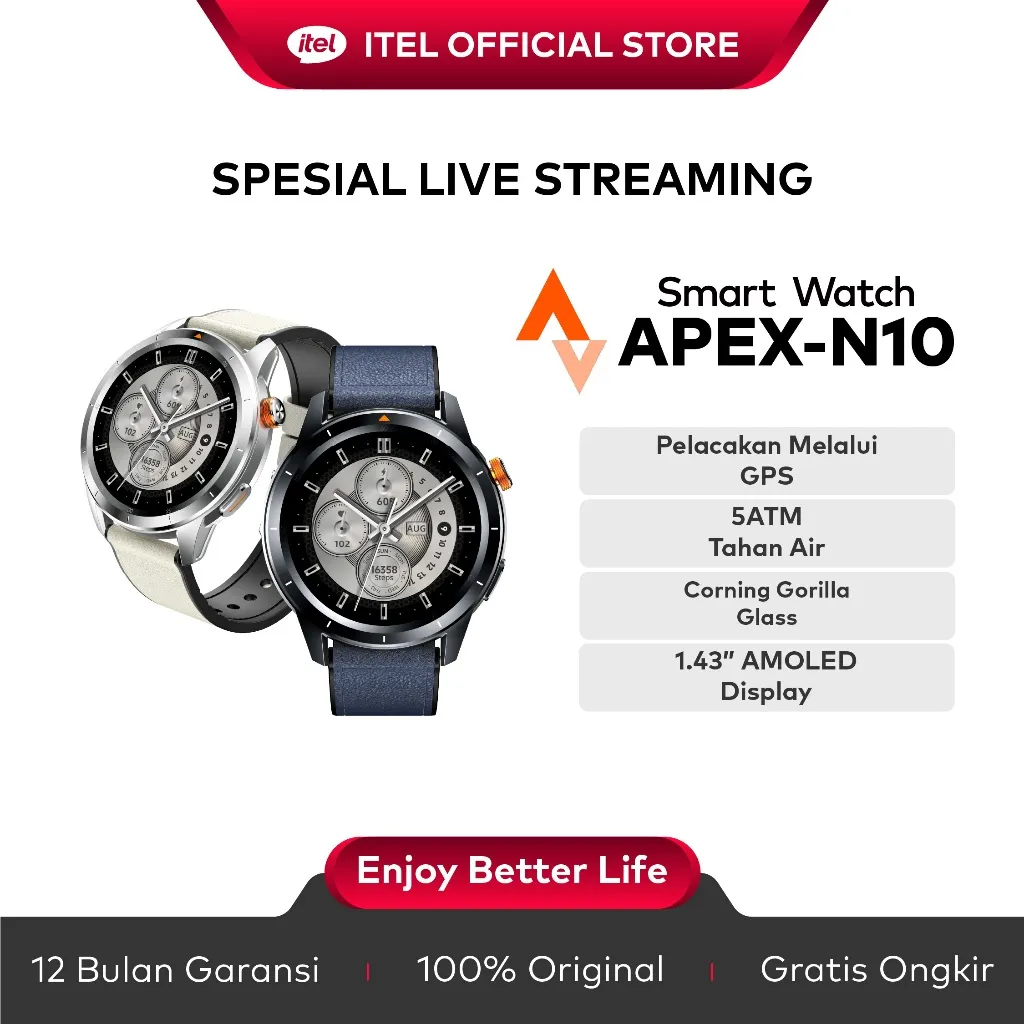 [Spesial Live Streaming] [GPS + 5ATM] itel Official N10 Smart Watch Standalone GPS | 5ATM Waterproof | Bluetooth Calling BUSINESS x SPORT SMARTWATCH