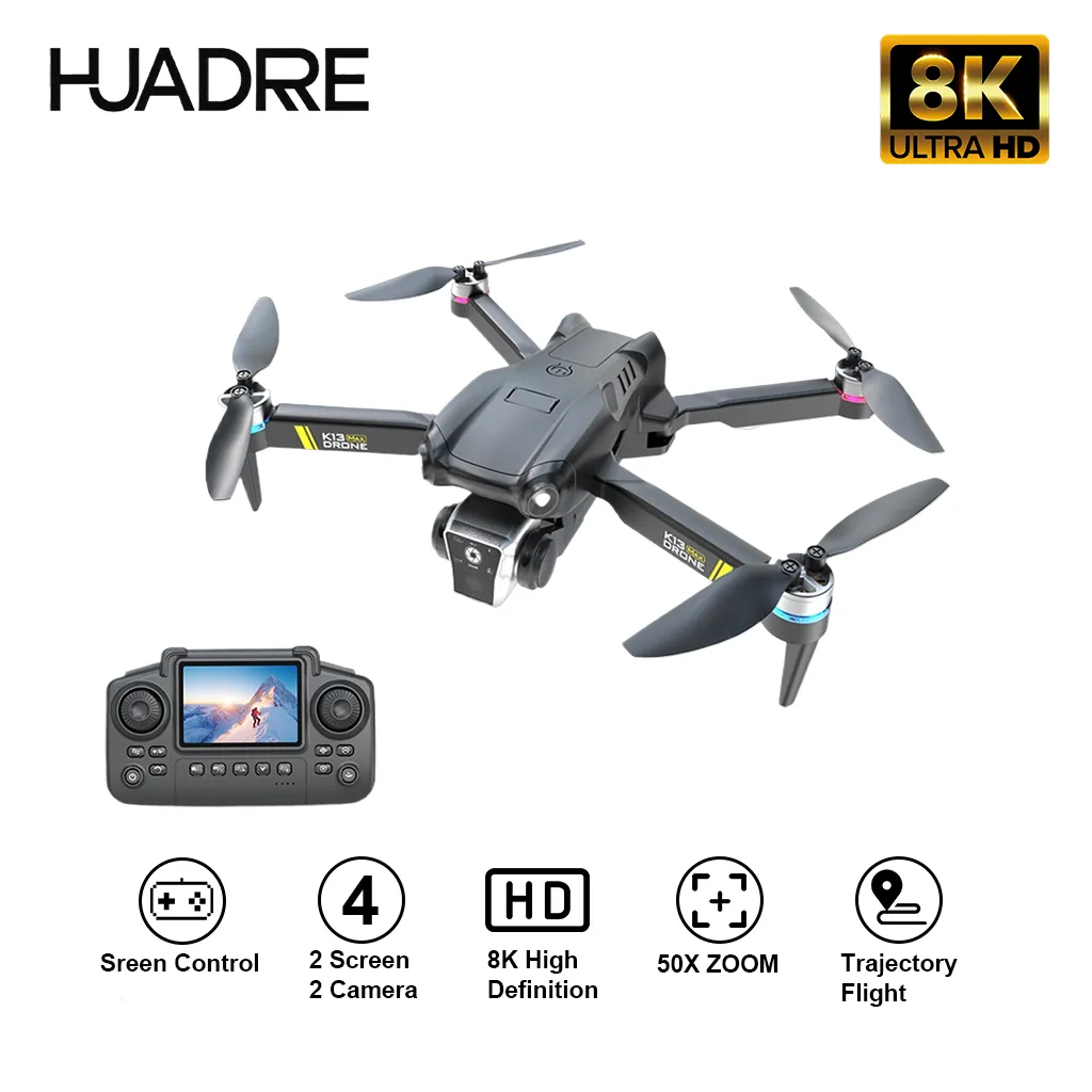 HUADRRE K13 Drone Brushless Motor 8K HD Dual Kamera Bisa Digerakan Via Remote Control 50X Zoom