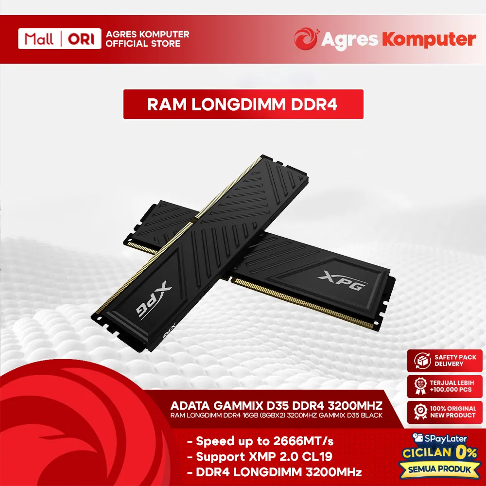 ADATA XPG RAM LONGDIMM DDR4 16GB (8GBX2) 3200MHZ GAMMIX D35 BLACK