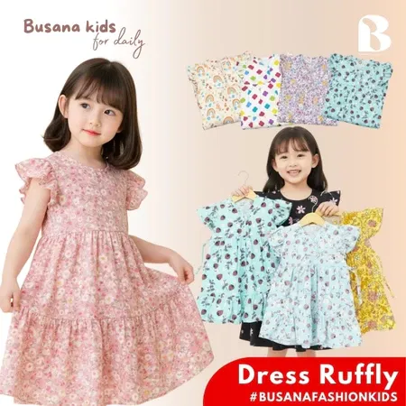 PAKET 3 PCS DRESS RUFFLY 0-6TH baju anak perempuan harian dres murah viral rayon tidur kekinian Bayi