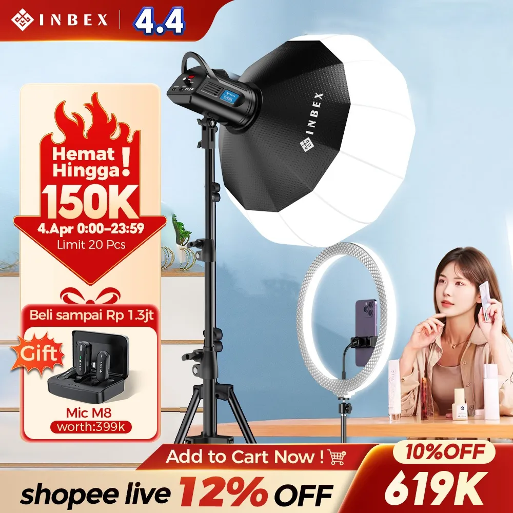 INBEX IL-100S Lampu 100W Studio Softbox Lighting Kontent Live streaming Pembuatan 3200k-5800K
