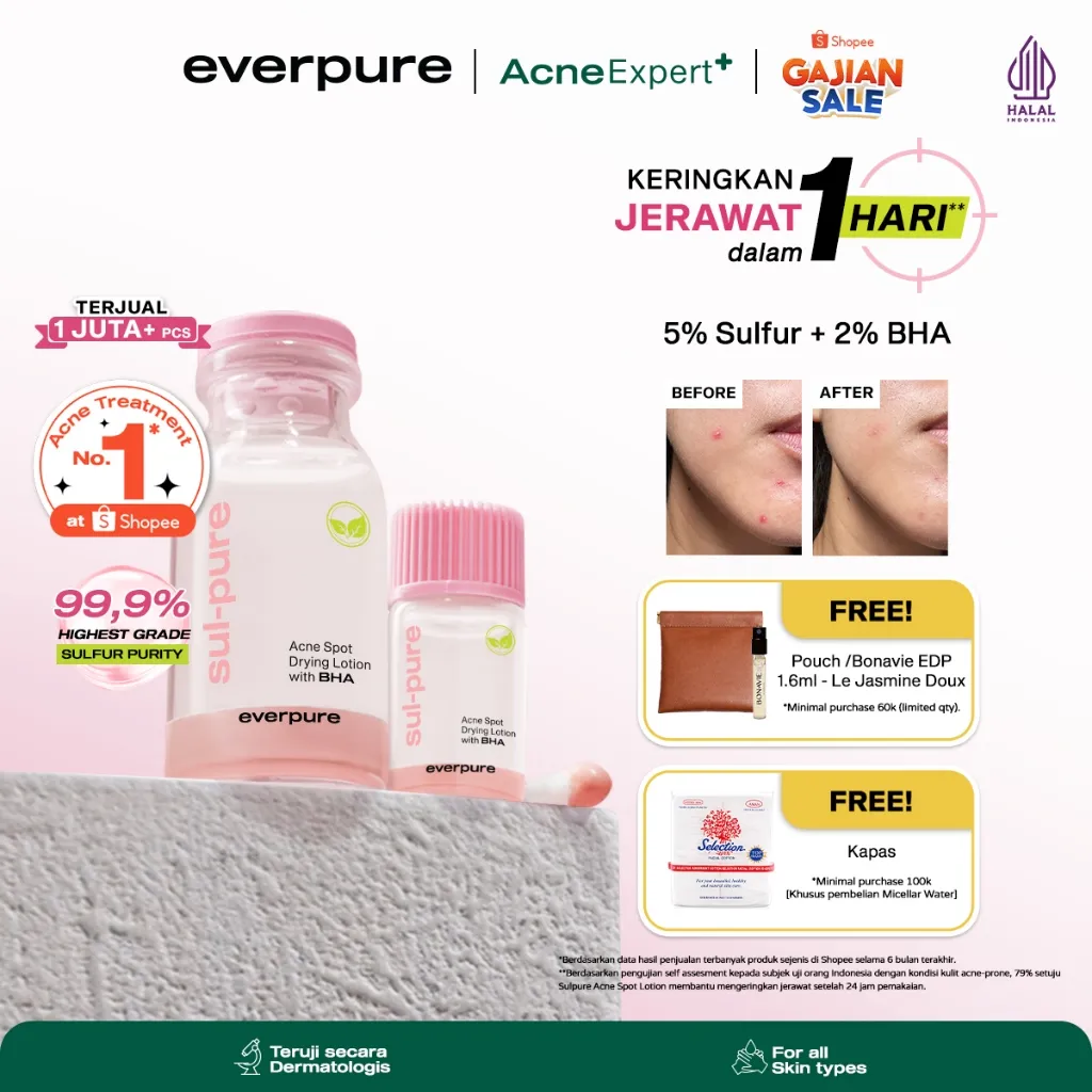 EVERPURE  Sulpure Acne Spot Drying Lotion with BHA - Obat Totol Mengeringkan Jerawat Dalam 1 Hari Dengan Sulfur & BHA BPOM 3ml, 10ml, 20ml