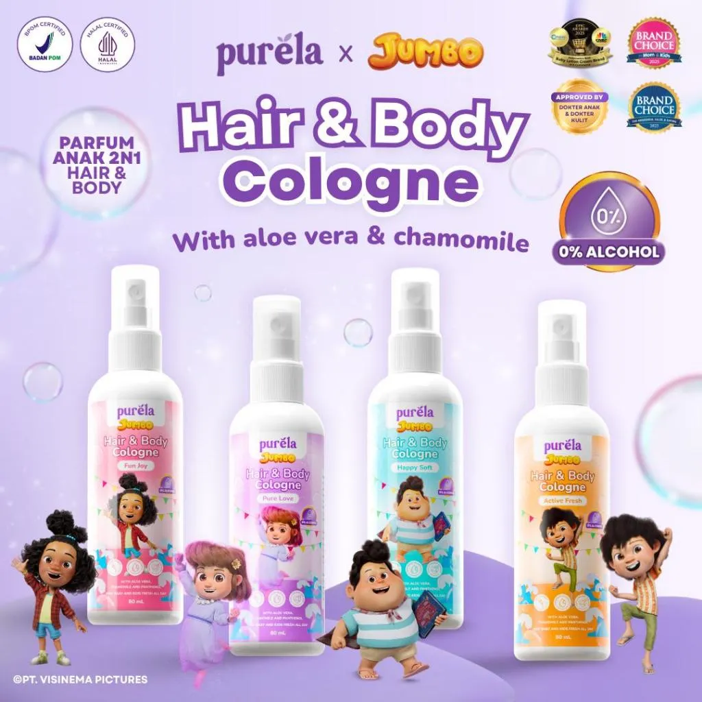 [Official] Purela Hair & Body Cologne 80 - 2 in 1 untuk rambut dan badan Parfum Anak 0% Alcohol dan Anti iritan - Aman untuk anak 6 bulan + With Aloe Vera, Chamomile, dan Allantoin - Wangi Premium Tahan 5 Jam +