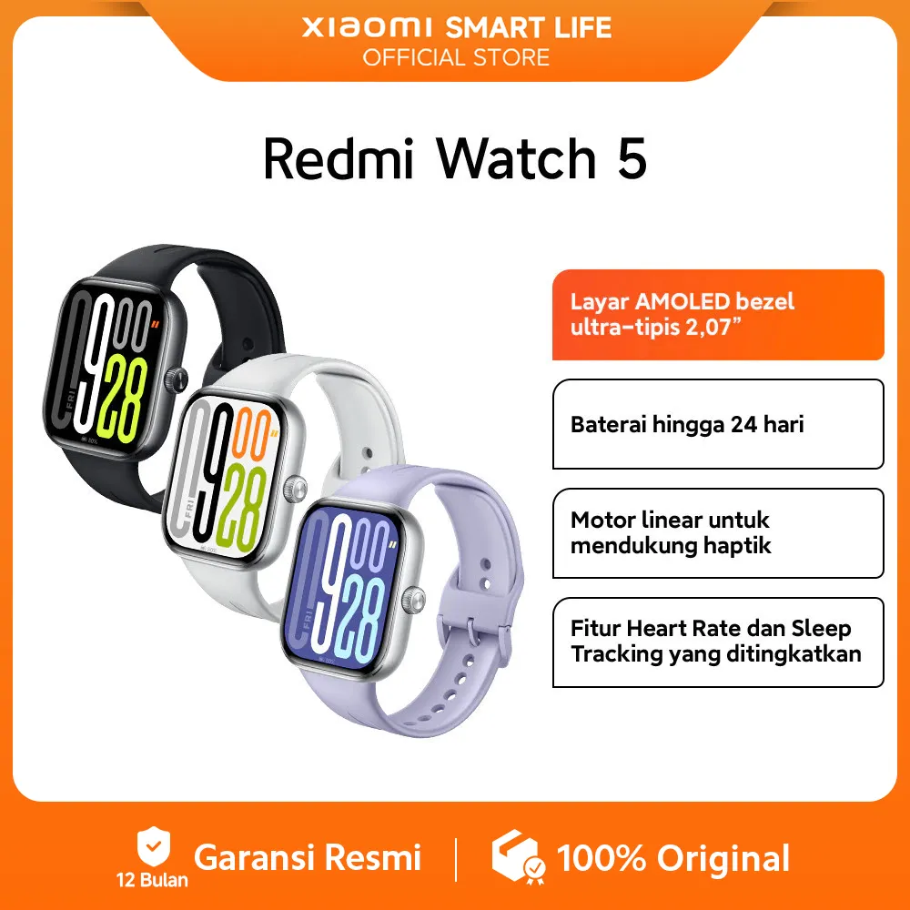 Xiaomi Redmi Watch 5 | Amoled bezel 2,07 | Baterai hingga 24 hari | Motor Linear | Pemantau Heart Rate & Sleep Tracking [Official Store]