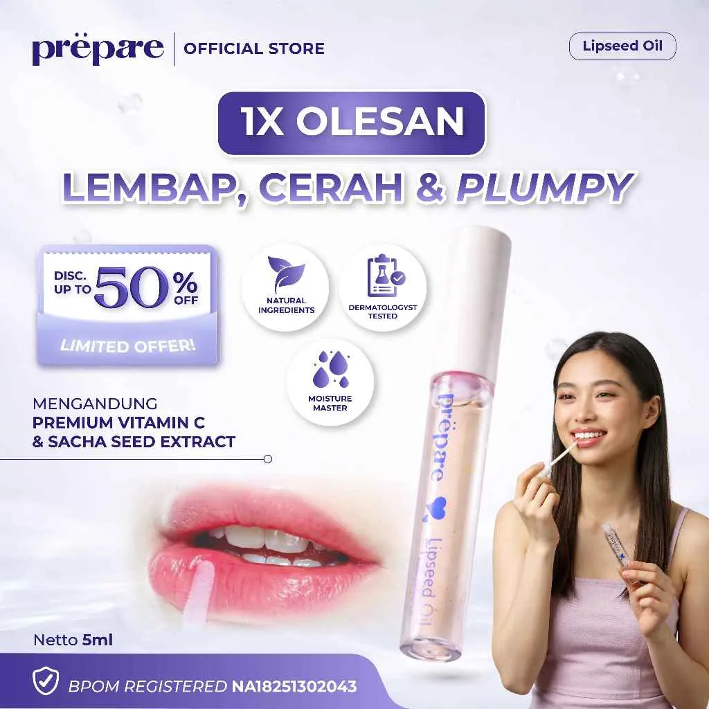 PREPARE Lipseed Oil Serum Bibir Pencerah Bibir Plembab Bibir Perawatan Bibir Hitam Lip Care Bibir