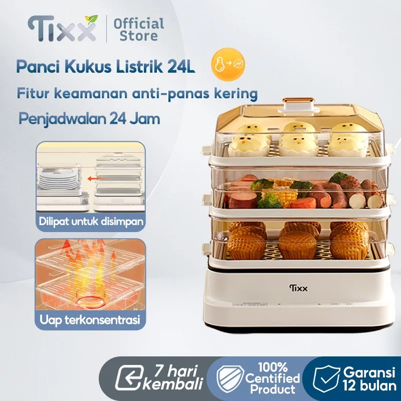 TIXX Panci Kukus Stainless Steel Kukusan Listrik Low Watt 24L Electric Steamer Mengukus Telur Mengukus Ikan