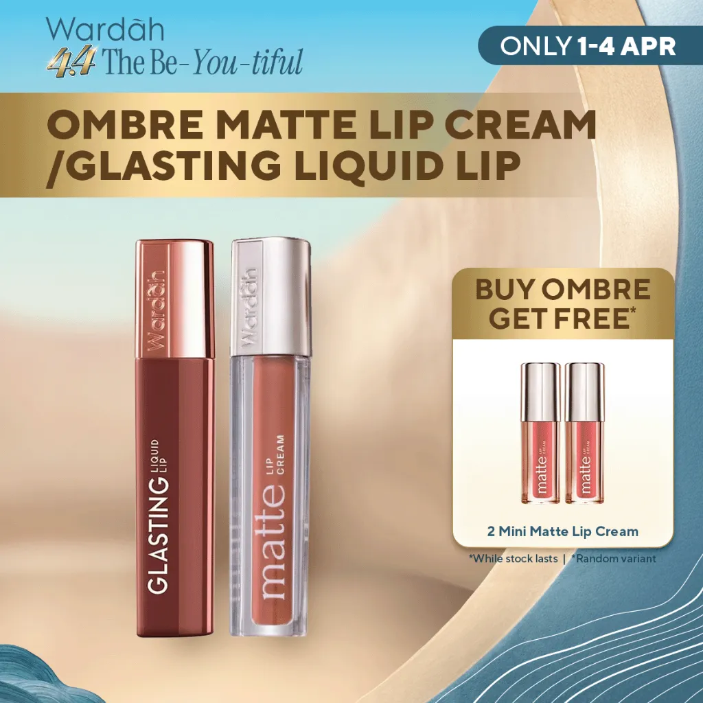 WARDAH Ombre Glasting Liquid Lip + Matte Lip Cream -Lip-Stain-Lipgloss-Lipstik-Lip Matte-Lipcream-Lip Cream- Glossy Longlasting Waterproof Tahan Lama - Glaze Lip - Liptint Anak Sekolah - Makeup