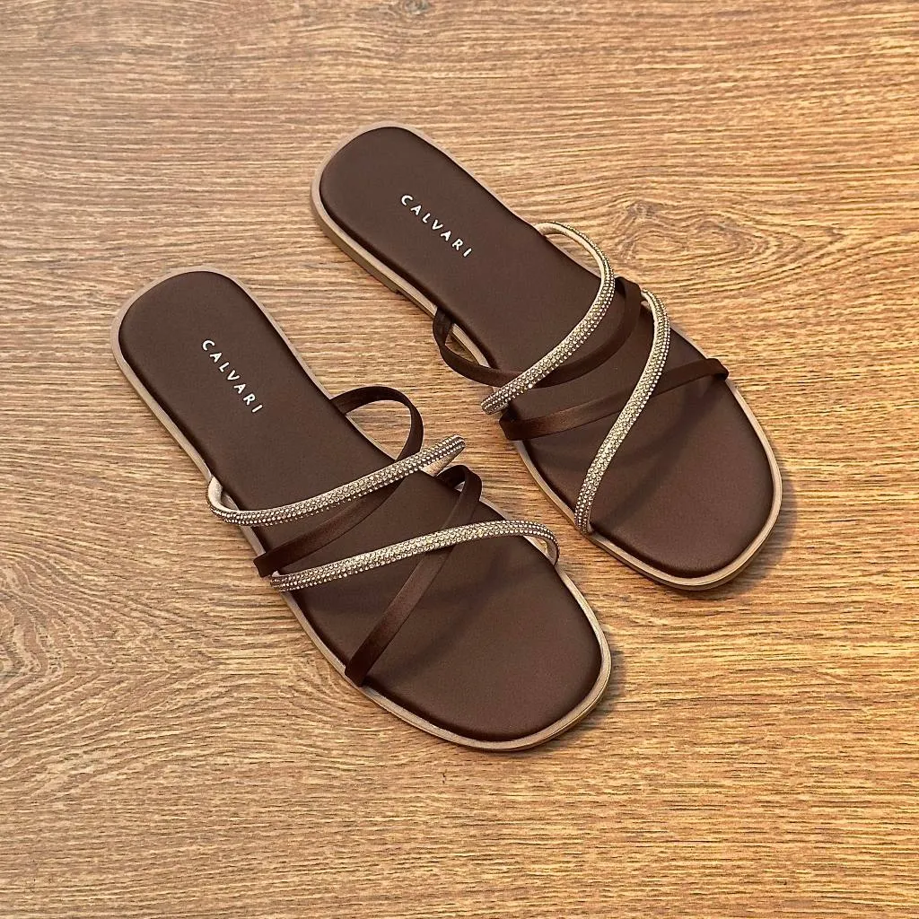 CALVARI - ELVA Sandal Wanita Korea Teplek Casual Kekinian Size 36 - 41 Sendal Flat Cewek Kasual