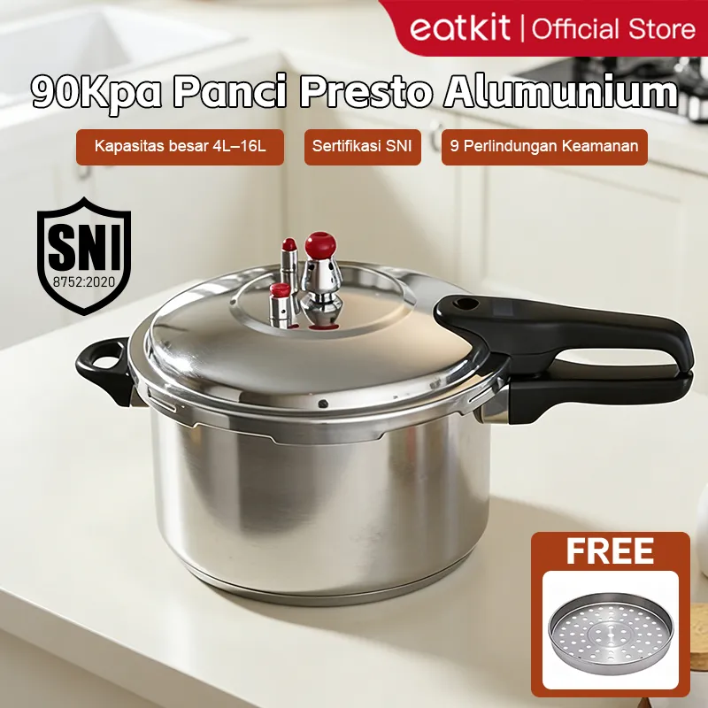 Eatkit Panci Presto Alumunium Serbaguna Anti Lengket Pressure Cooker Untuk Kompor Gas With Steamer 4L/6L/8L/10L