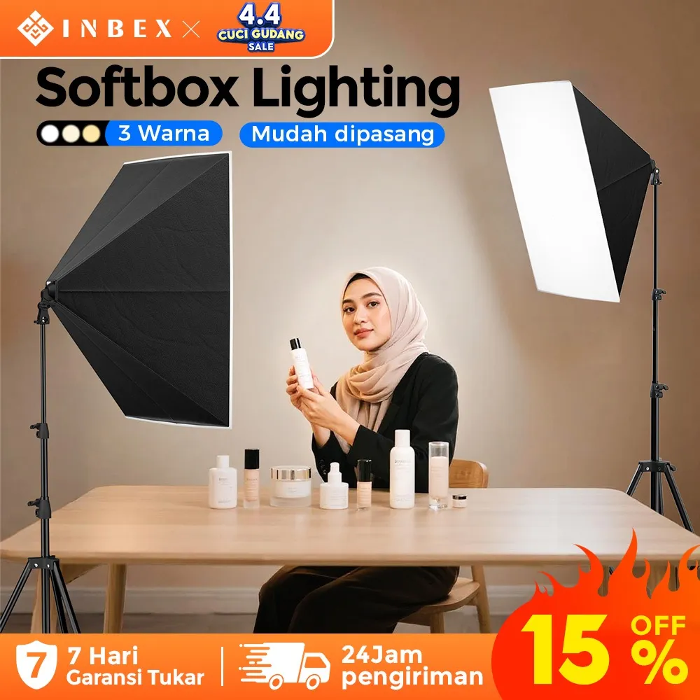 INBEX Softbox 50x70cm Lampu Konten Kreator / Lighting Foto Produk / Live Streaming 3 Suhu Warna 5500K