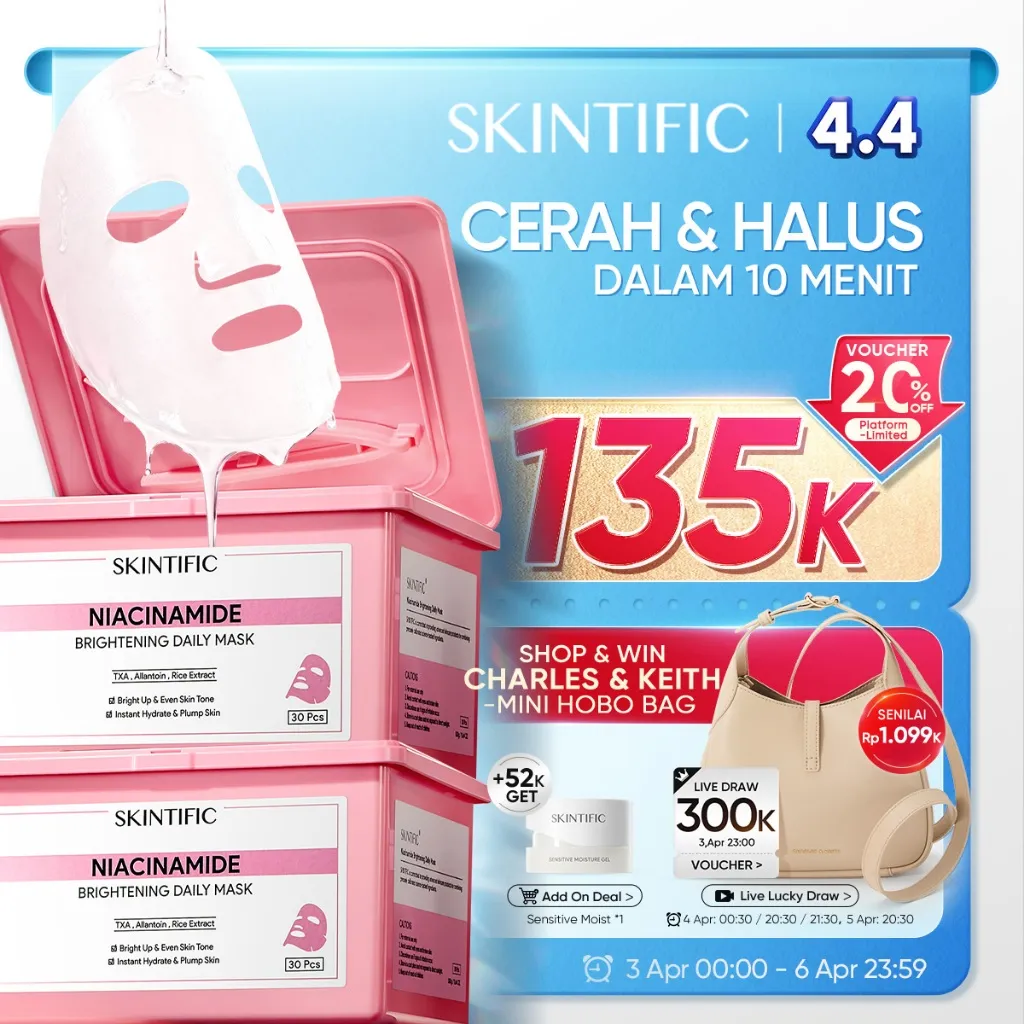 SKINTIFlC -NIACINAMIDE BRIGHTENING DAILY MASK 30sheets|Hydrate Glow sheet masker wajah masker komedo dan pori skincare skintific masker wajah 1box sheetmask 30 days sleeping mask masker mencerahkan wajah kusam clay mask claming pore treatment