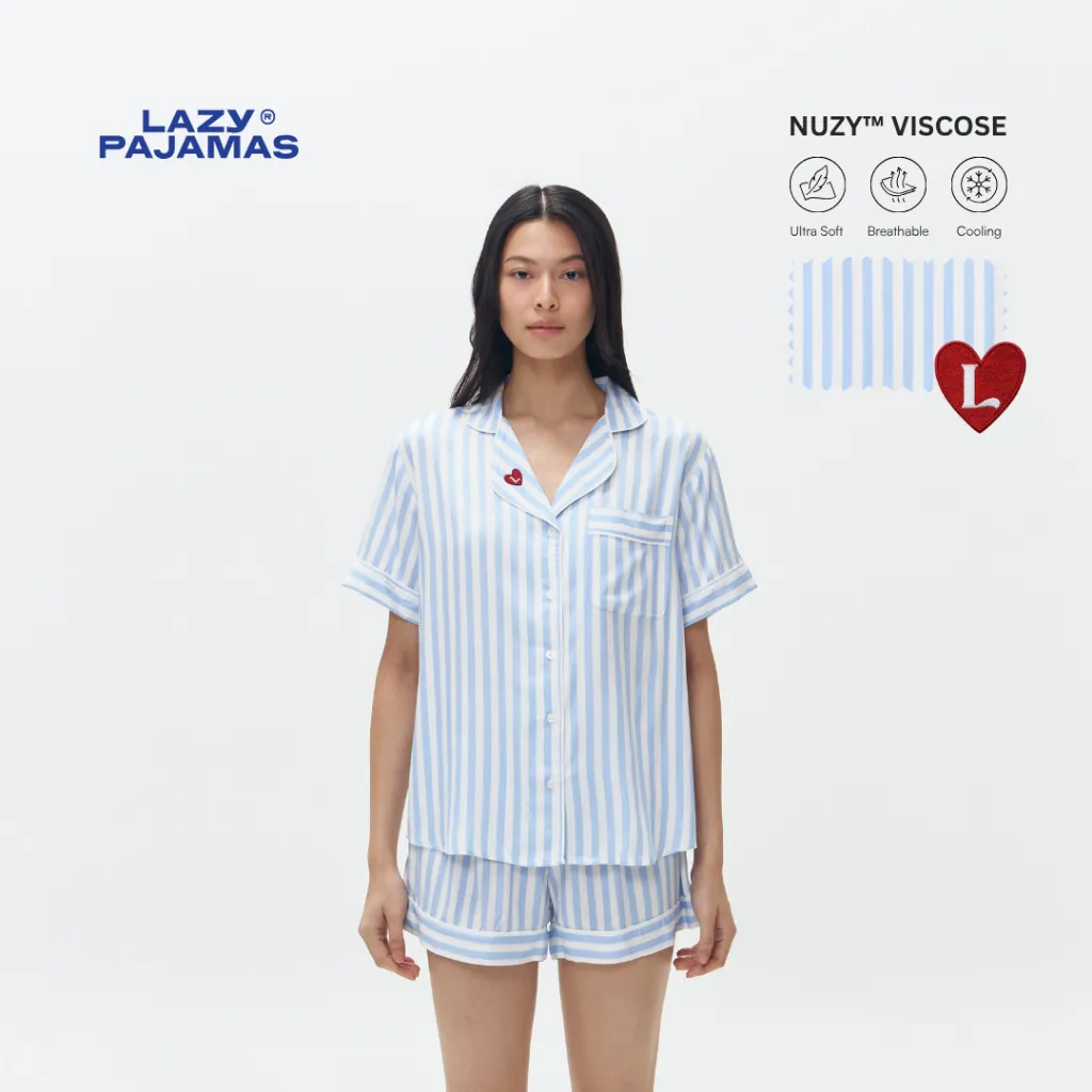 Lazy Pajamas® Classic PLAY Pajamas Set - Blue Stripes | Piyama | Baju Tidur