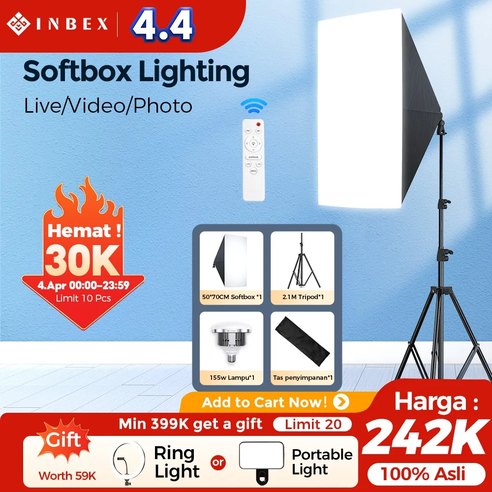 INBEX Softbox Lighting Konten Studio Live ILM2 6000K Lampu 3 Suhu Warna Background Foto Soft box