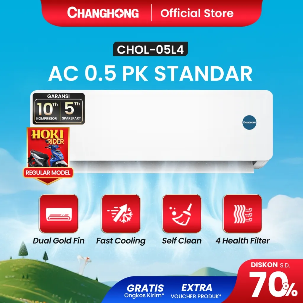 [Top Selling] CHANGHONG AC 1/2 PK STANDARD CHOL-05L4 [INDOOR + OUTDOOR UNIT ONLY] [FAST COOLING] [SLEEP MODE] [ECO MODE]]