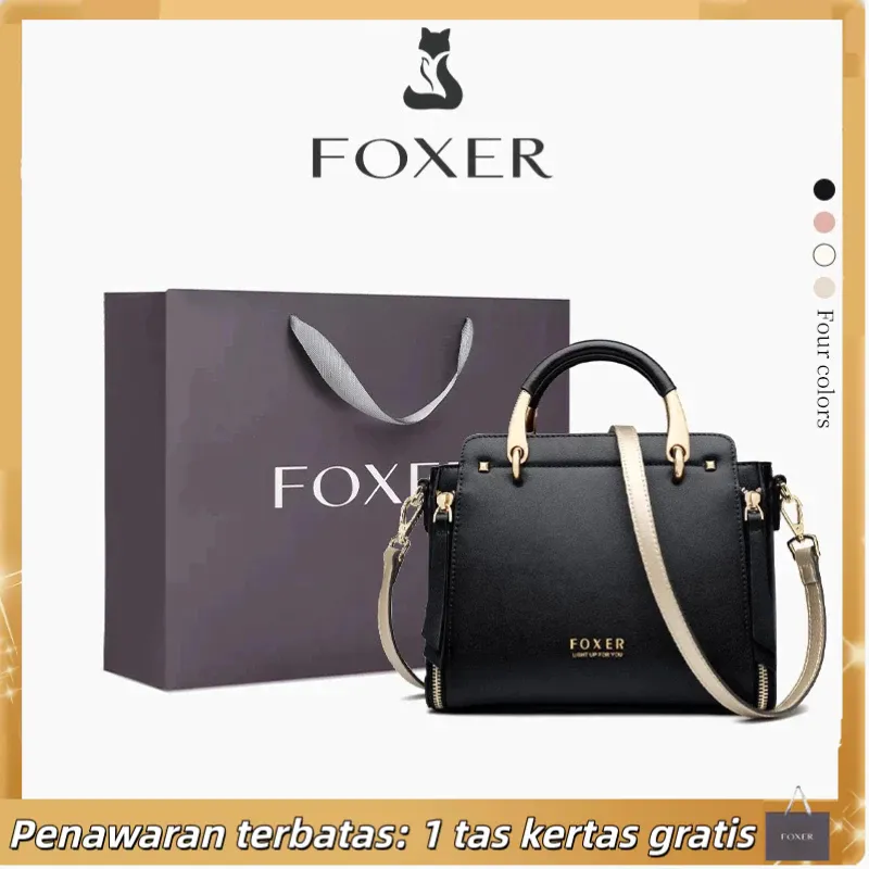 FOXER Tas Tangan Kulit Asli Tas Bahu Wanita Tas Selempang Dengan Tali Bahu Yang Dapat Disesuaikan