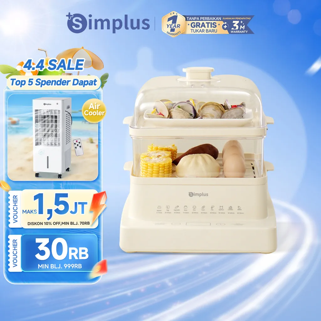 Simplus Kukusan Listrik 9L Electric Steamer Multifungsi 2 Tingkat Kapasitas Besar Mengukus Telur Ikan