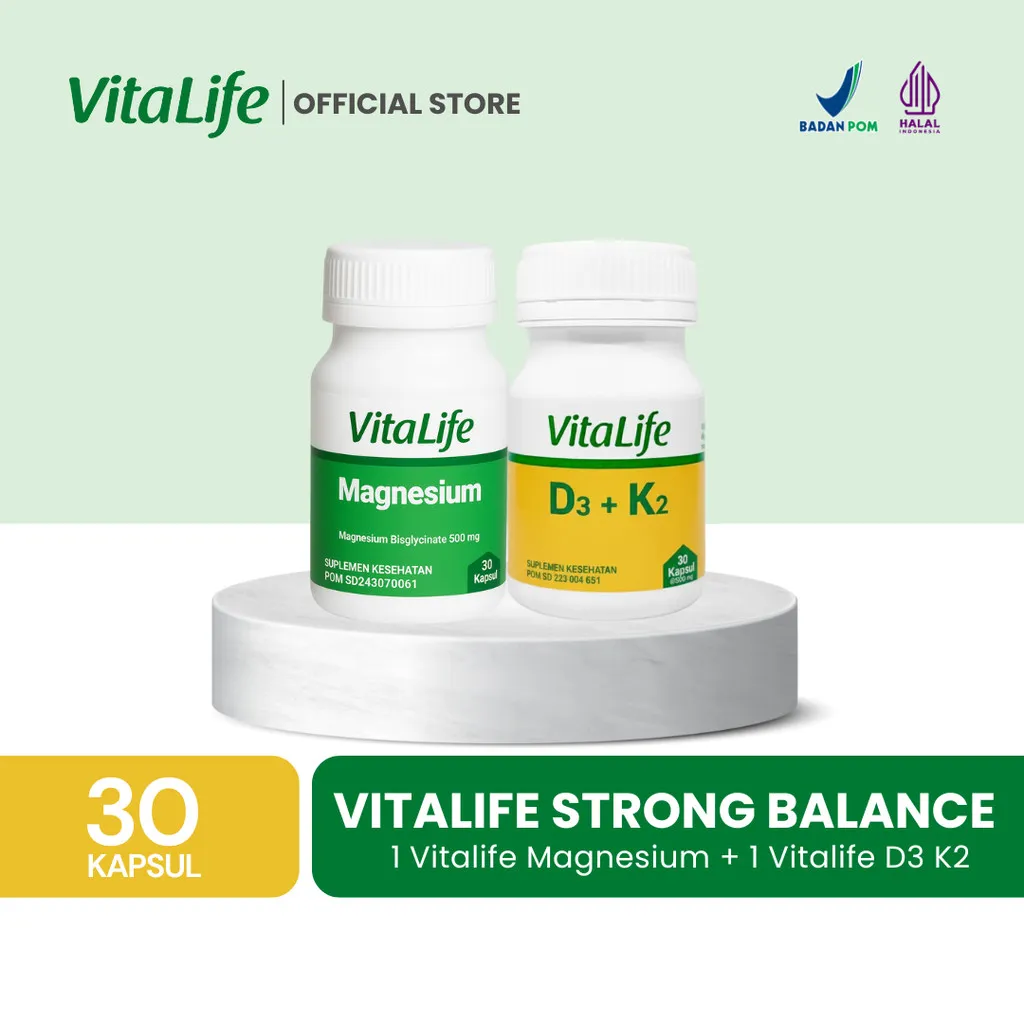[BUNDLE] Vitalife Vitamin D3 400 IU K2 MK7 & Vitalife Magnesium @30 Kapsul - 2 Botol