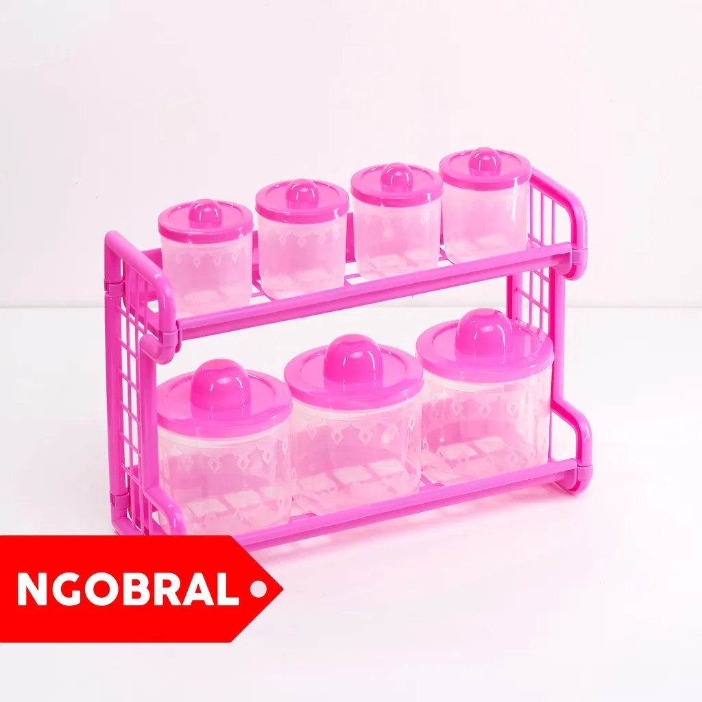 Rak Bumbu Dapur Set isi 7/Tempat Garam Gula Merica/Tempat Bumbu 2 Susun/Rak Bumbu Dapur Plastik Set