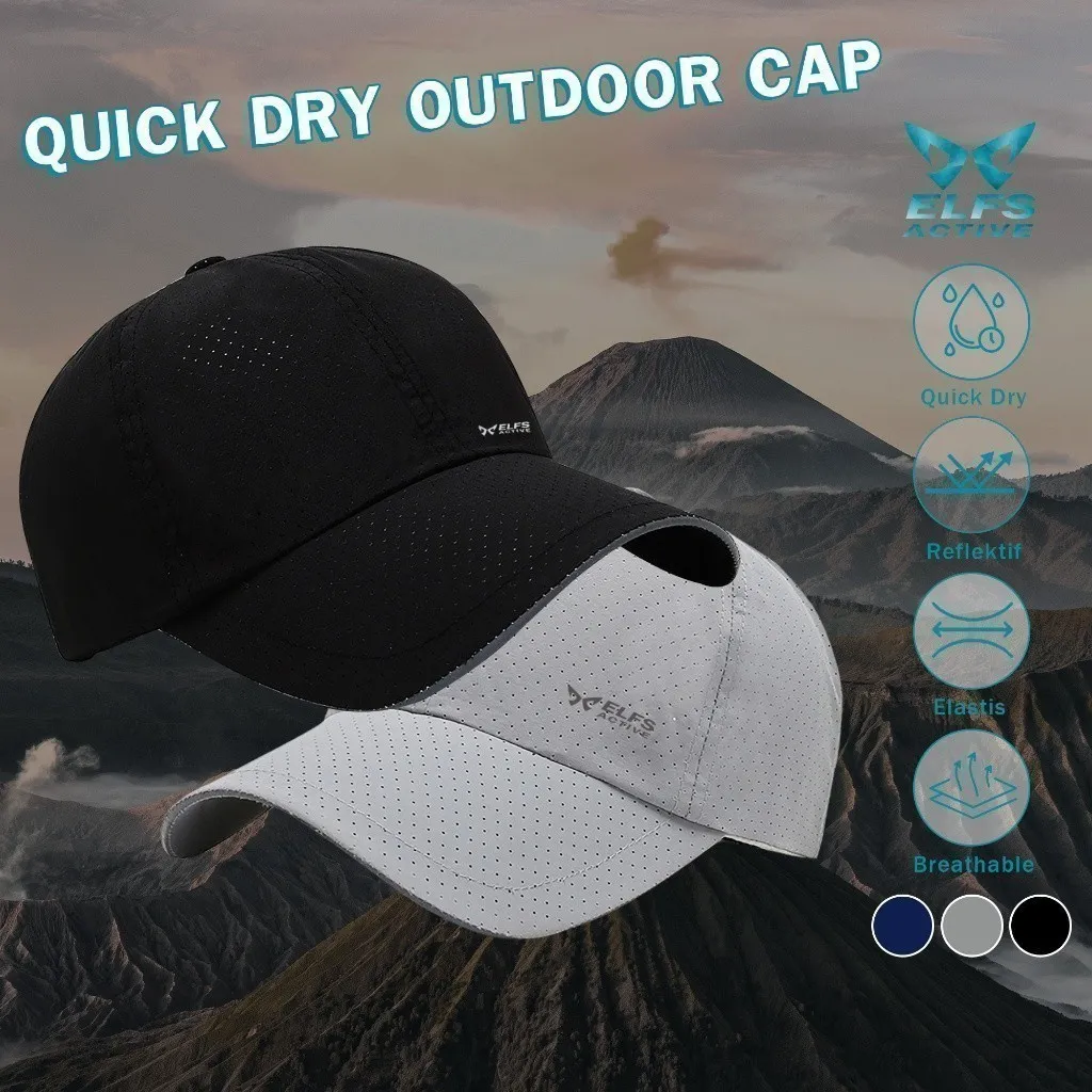 Elfs Active Quick Dry Baseball Cap Topi Olahraga Breathable Reflective