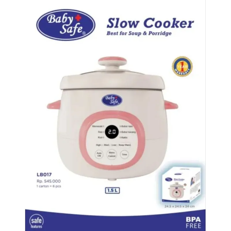 BABY SAFE LB017 - BABYSAFE SLOW COOKER DIGITAL 1.5 LITER (PUTIH PINK)