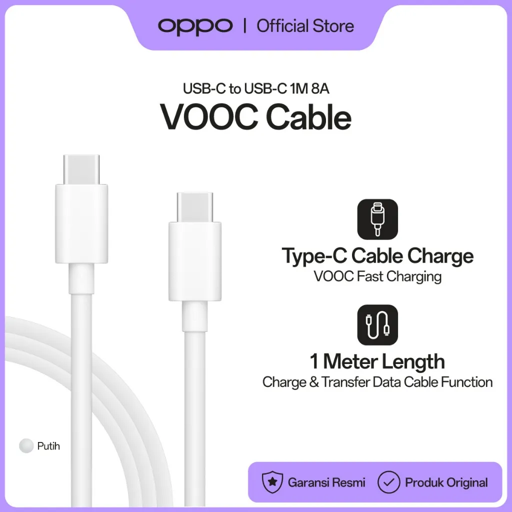 OPPO VOOC Cable USB-C to USB-C 1M 8A White ID