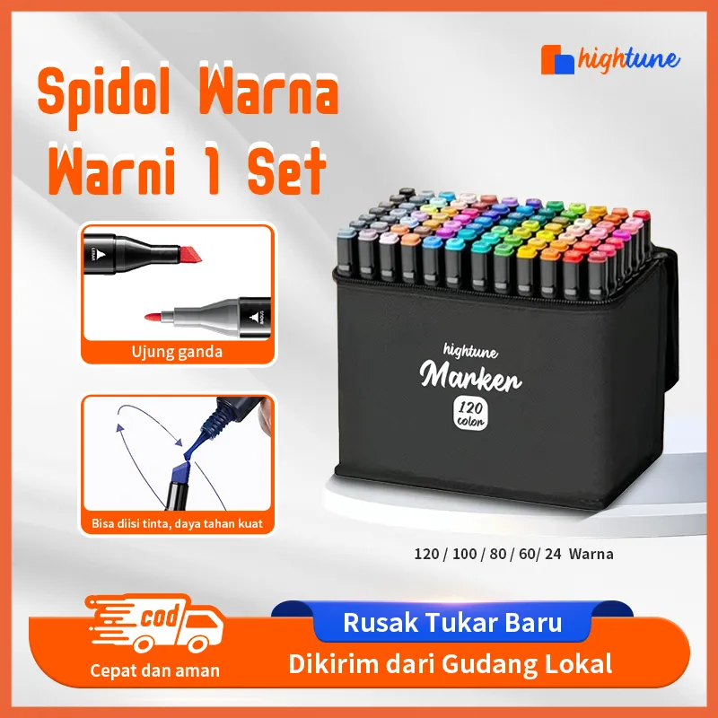 Hightune Spidol Marker Spidol Sketsa Spidol Umum 24/60/80/100/120 Warna Brush Pen Alcohol Markers