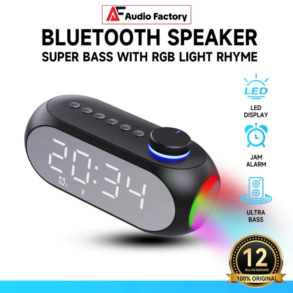 (Penjualan Terbaik) bluetooth speaker Ultra HD Asli Desain Cermin LED Tampilan Digital, Multi-warna RGB, Audio Speaker Stereo Bass Penuh, Radio FM, Pengaturan Alarm Ganda, Alarm Jam, Kotak Musik Bluetooth Mini Portabel - S18