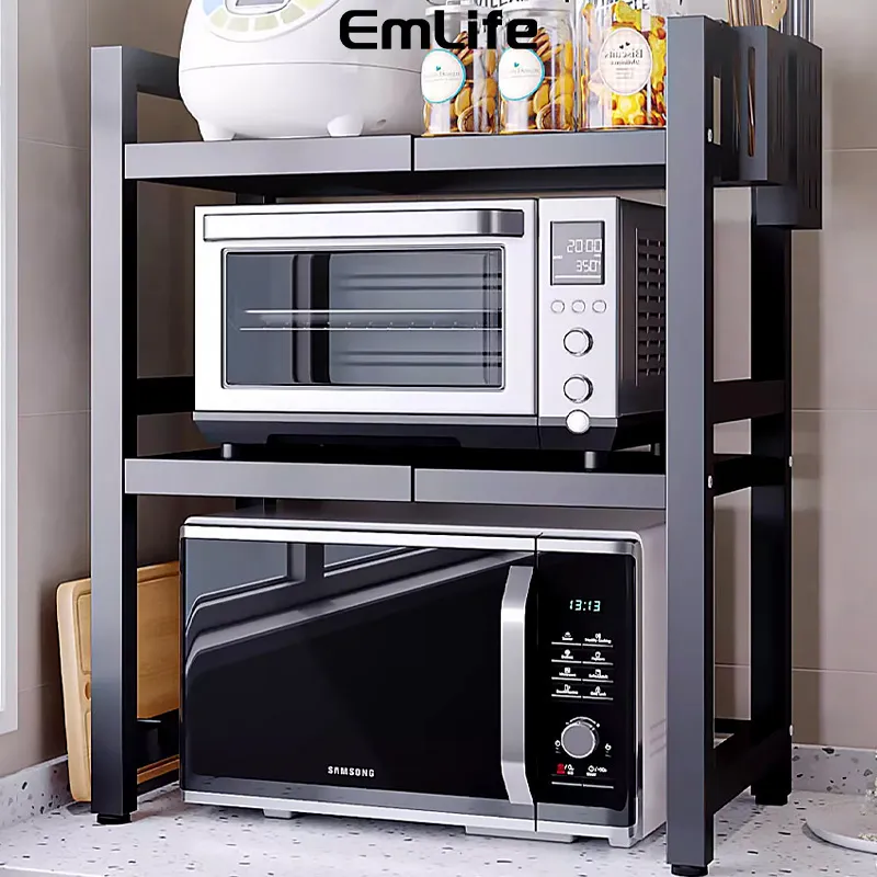 Rak Serbaguna Rak Microwave Rak Bumbu Dapur Portable Rak Panci Rak Oven Rak Besi Tempat Penyimpanan