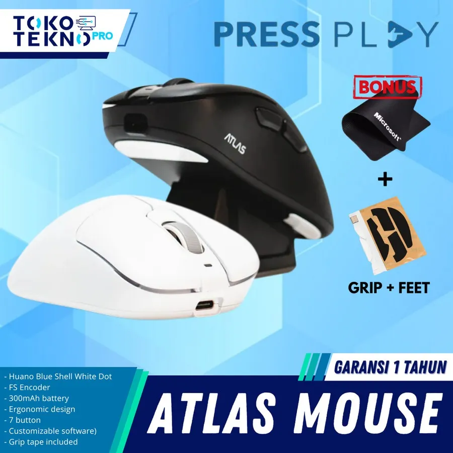 Press Play Atlas Ergonomic Ultralight Wireless Gaming Mouse