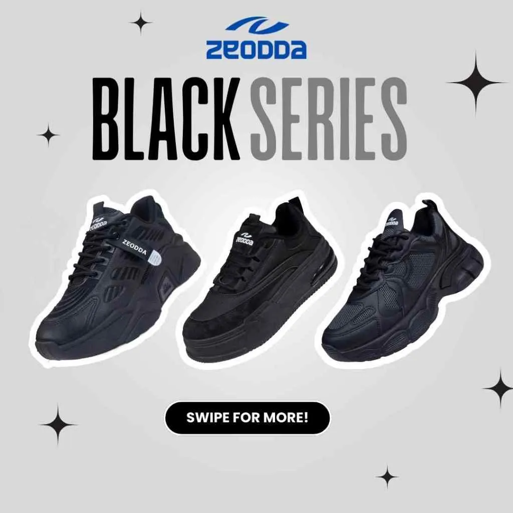 Zeodda Spesial Black Series Sepatu Sneakers Wanita Hitam Polos Sekolah Kerja Kulit Sintetis 36-42