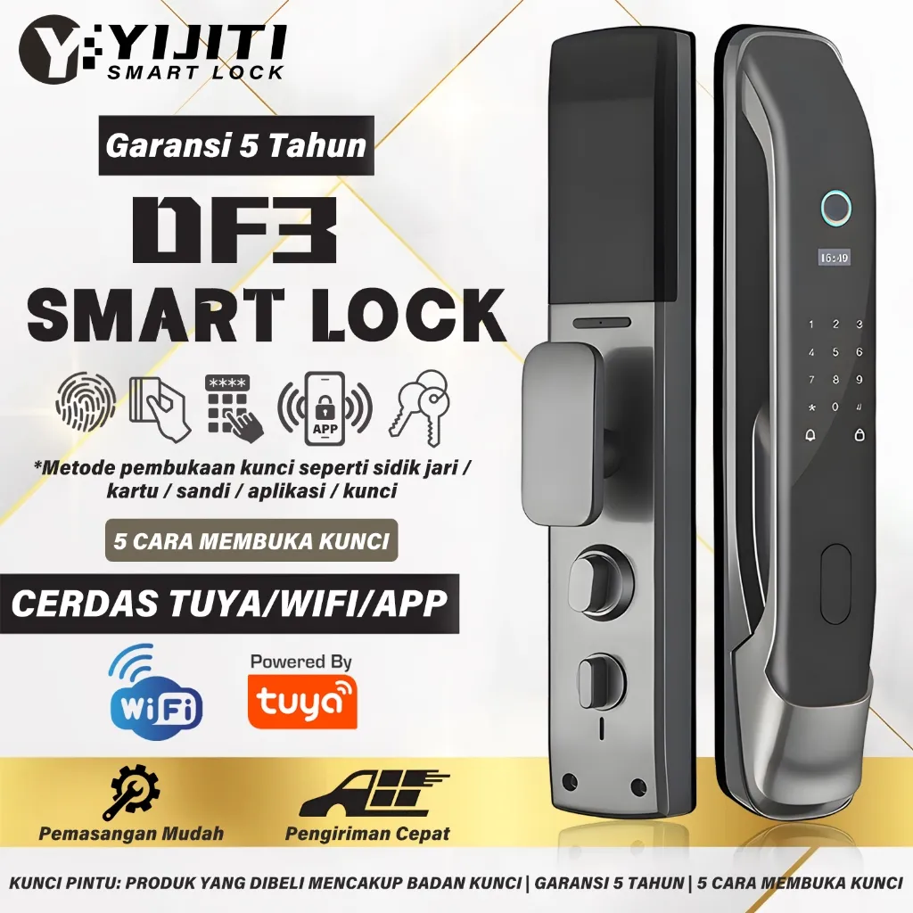 YIJITI Smart Lock Kunci Pintu Rumah Digital Fingerprint/Card/Kunci/WIFI/Tuya App Smart Door Lock